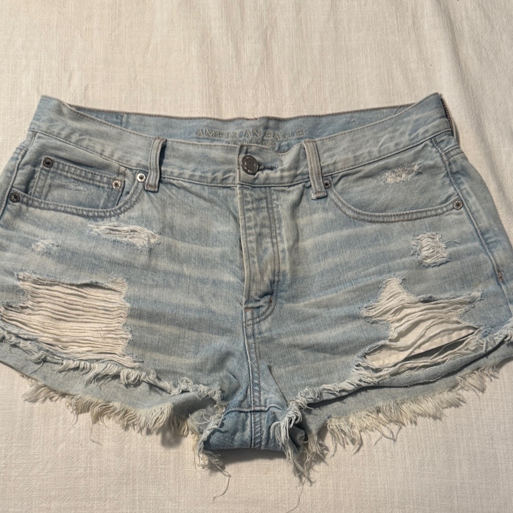 American Eagle Outfitters Blue Distressed Jean Shorts Size 12